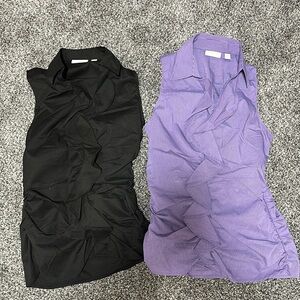 Never worn:New York & Company tank top,ruffle front black& purple/white strip